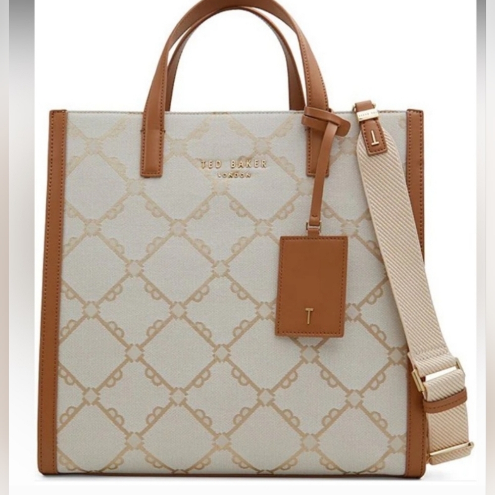 Ted Baker Women's Flo Beige Logo Tote Handbag, Beige, Medium